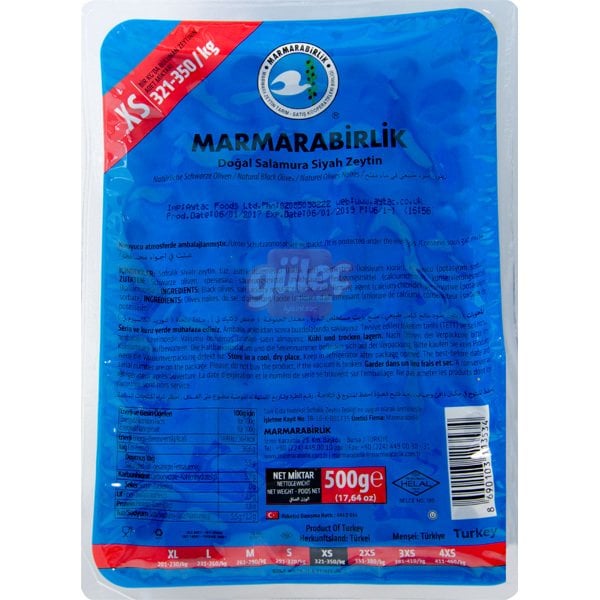 Marmara Birlik Doğal Salamura Siyah Zeytin (XS) 500 G