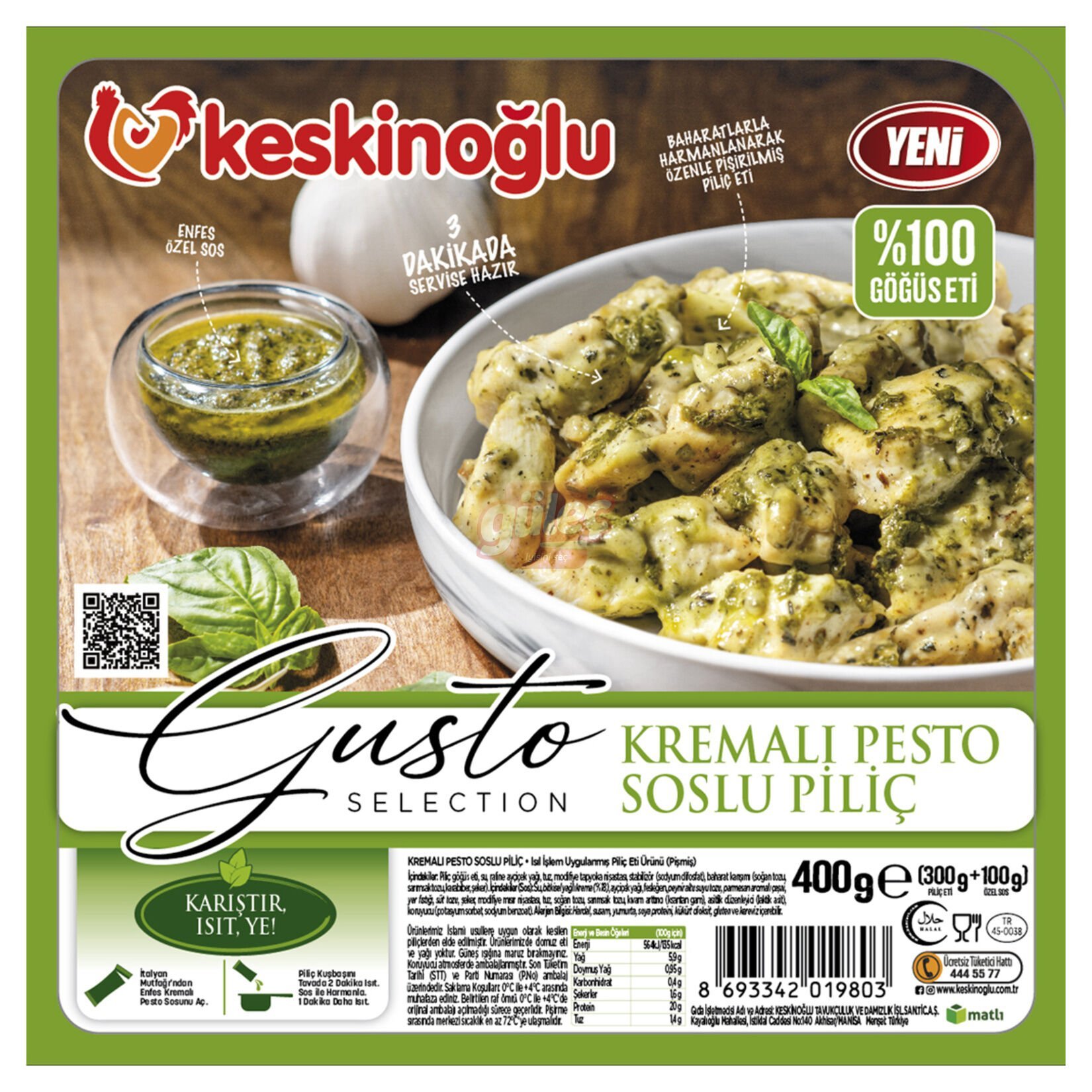 Keskinoğlu Gusto Kremalı Pesto Soslu Piliç 400 G