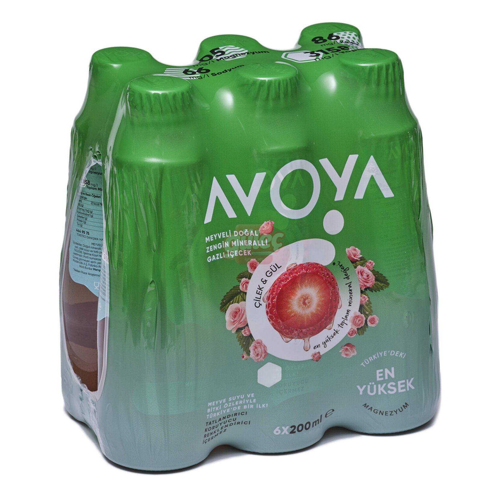 Avoya Çilek & Gül Aromalı Maden Suyu 6X200 Ml