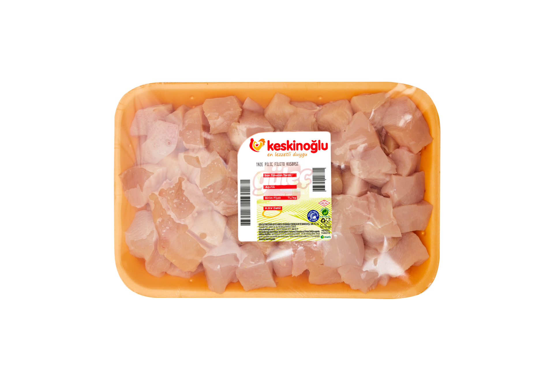 Keskinoğlu Tabaklı Fileto Kuşbaşı (Doğranmış Kemiksiz Göğüs) Kg